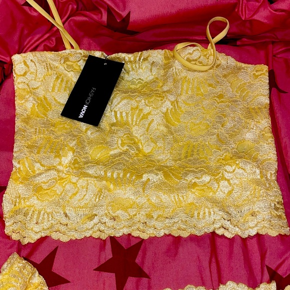 YELLOW FASHIONNOVA LOVED BY ALL LACE SKIRT SET (L) - Picture 3 of 3